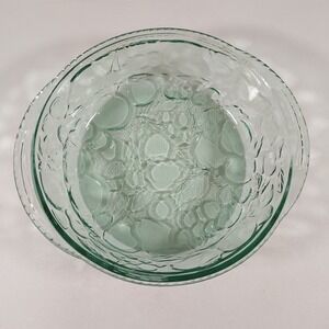 Vintage Libbey Orchard Fruit Round Casserole Dish Clear Green Glass Oven Proof